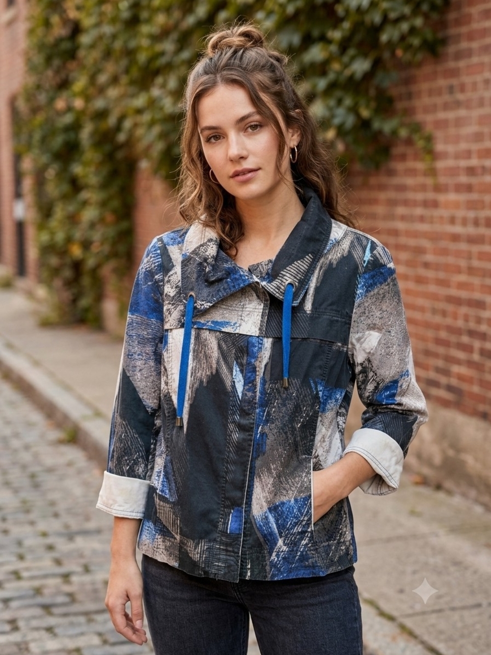 3/$25 Jockey Abstract Graphic Jacket Eclectic Grandpa Lagenlook